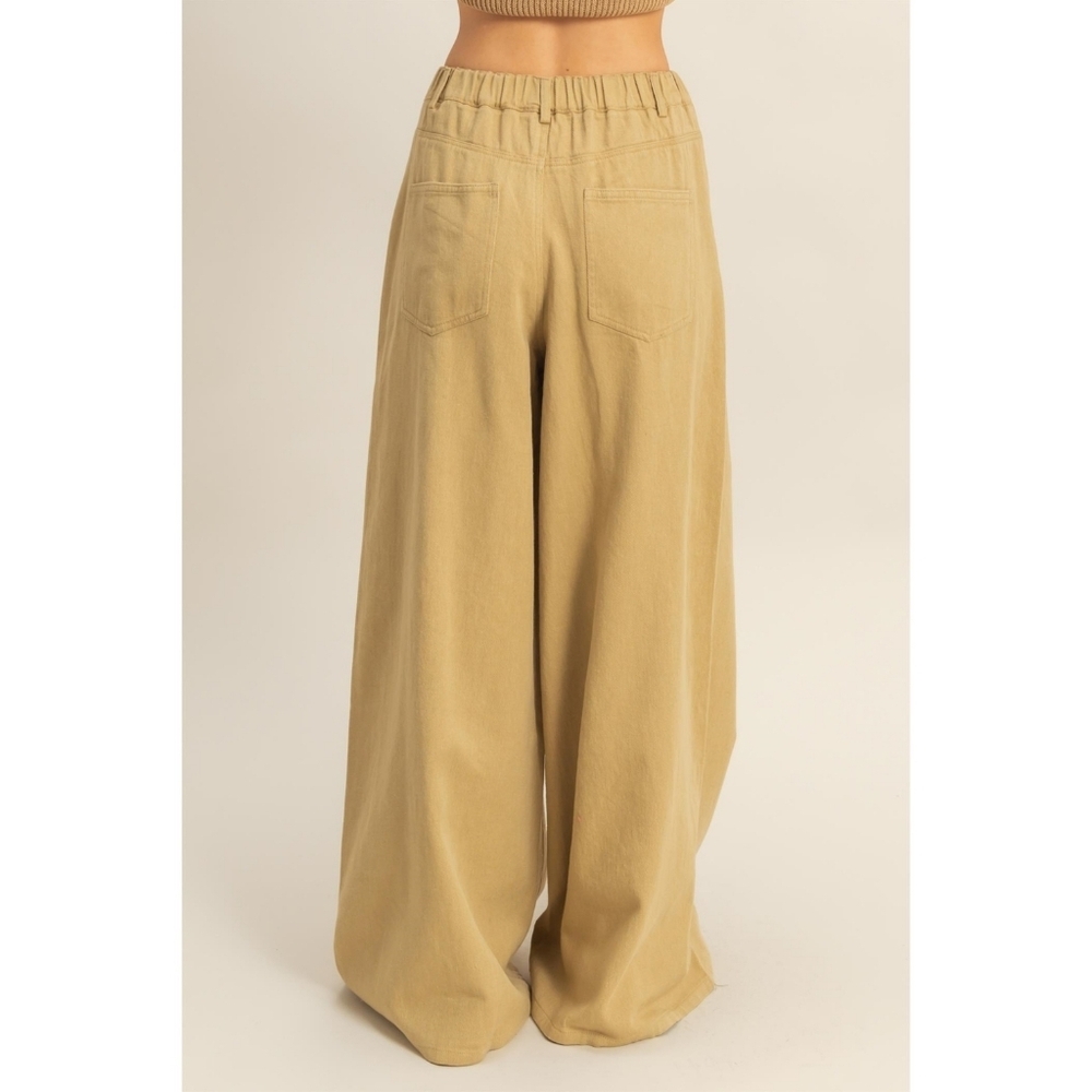 Washed Cotton Denim Wide-Leg Khaki Y2k Style Pants - Picture 3 of 5